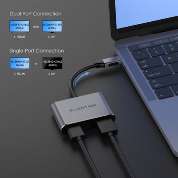 LENTION USB-C sang HDMI & DisplayPort, Hỗ trợ đầu ra Kép 4K / 30Hz (CB-C52s)
