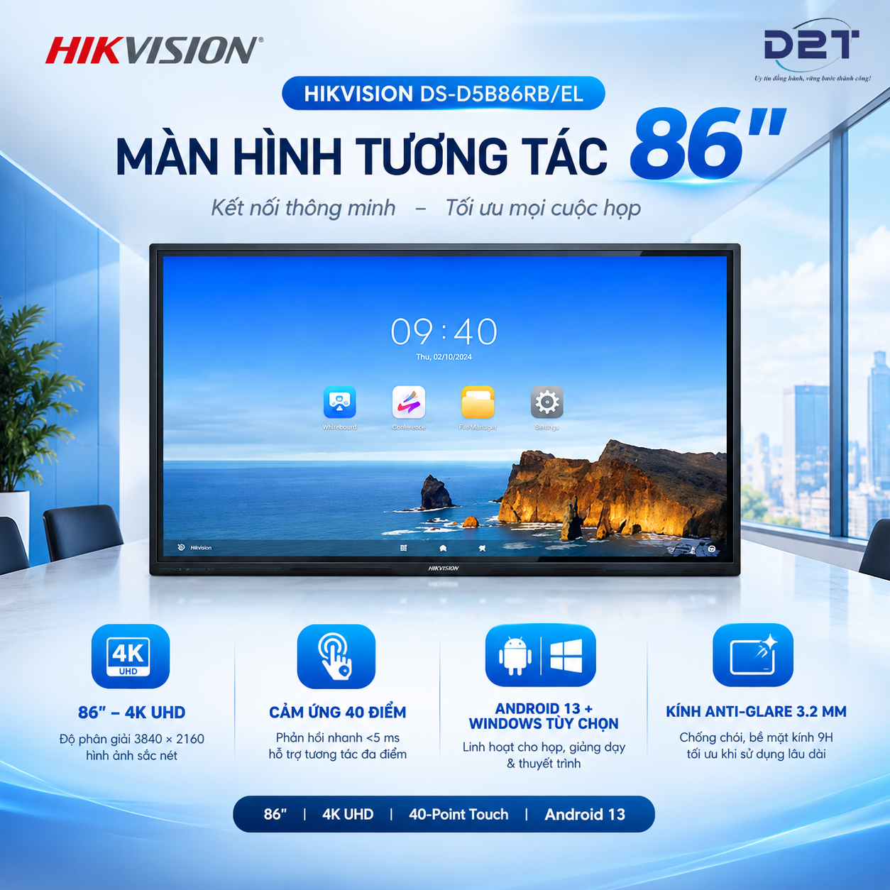 HIKVISION DS-D5B86RB/EL – MÀN HÌNH TƯƠNG TÁC 86